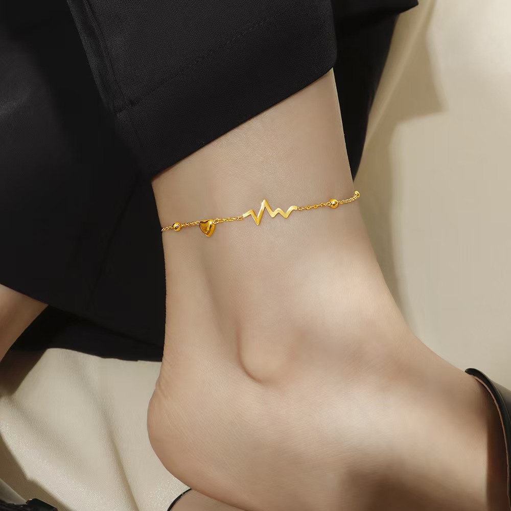Nueva moda coreana de acero de titanio electrocardiograma de tobillas de amor para mujeres de alta calidad cadenas de pie no se desvanecen joyas de nicho de diseño