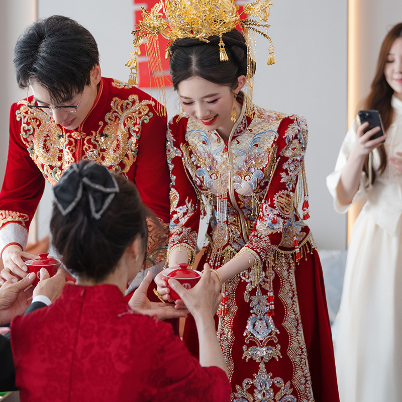 原创奢华秀禾服中式婚服2025新款新娘结婚龙凤褂情侣嫁衣凤冠霞帔|undefined