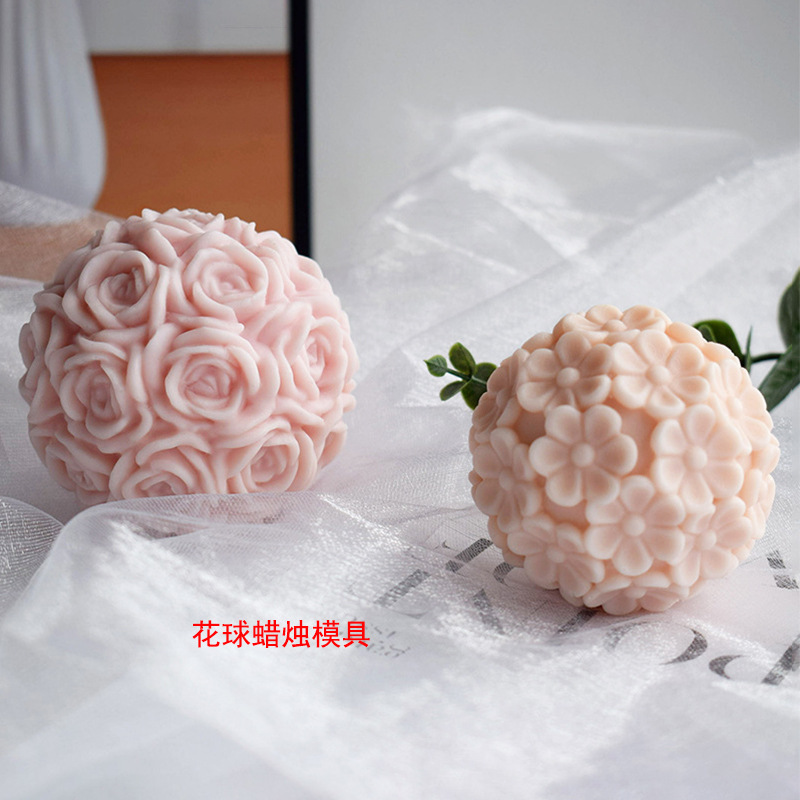 Renshan flower ball candle mold 3D three-dimensional chrysanthemum ball rose ball aromatherapy candle plaster ornament silicone mold