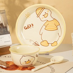 奶呼呼奶油色卡通陶瓷餐具高顏值可愛碗碟盤子套裝家用米飯碗湯碗
