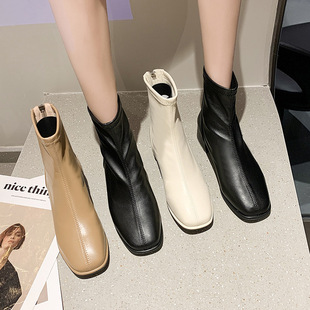 Martin Boots for Women 2025 Autumn and Winter Fleece-Lined Boots Square Toe Slim Boots Mid-Heel Chunky Heel Large Size Short Boots Women's Large Size Boots