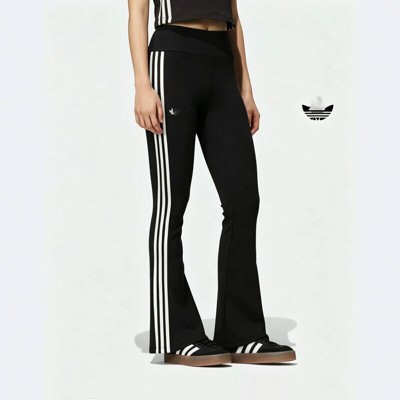 Reproduction of the original embroidered logo classic three-stripe women's bell-bottom pants, casual pants, sweatpants, sports tight pants, color-blocking