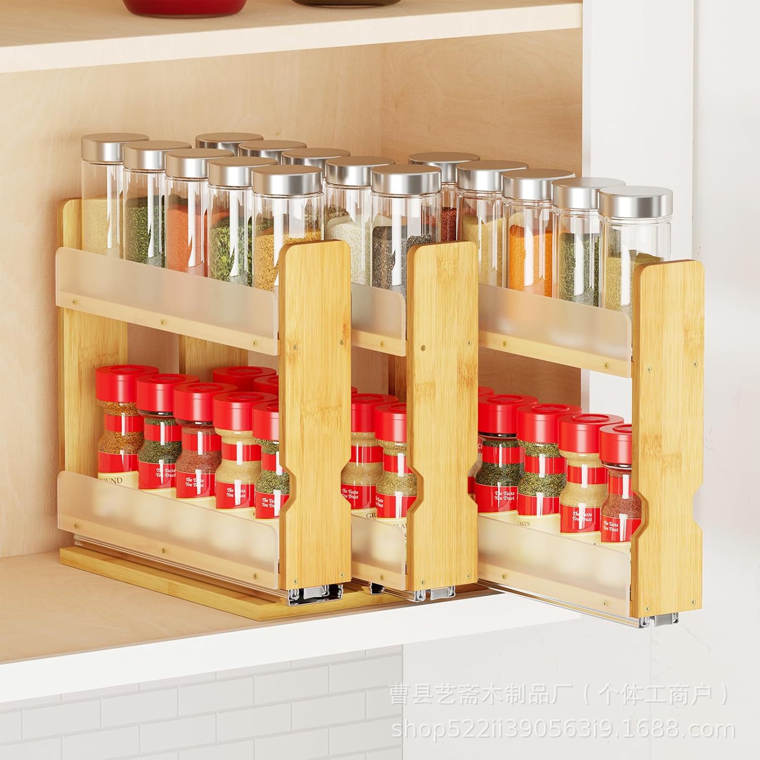 Bamboo seasoning rack multi-layer push-pull home kitchen seasoning countertop storage rack desktop storage
