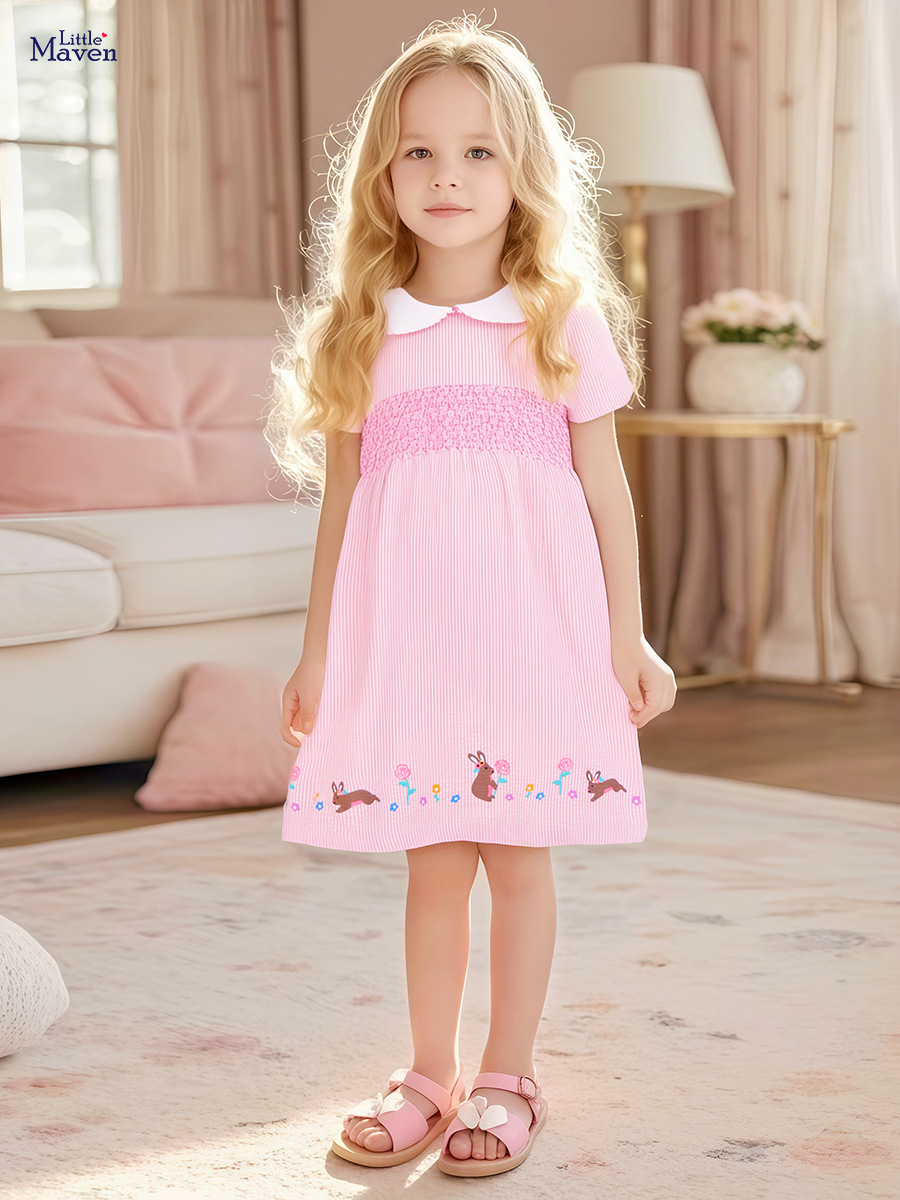 Vestido de las niñas de Little Maven Falda para niños europeos y americanos Falda de verano nueva falda tejida de falda de manga corta Niña