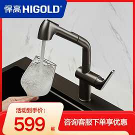 HIGOLD/悍高厨房水龙头304不锈钢旋转抽拉式水龙头水槽冷热龙头