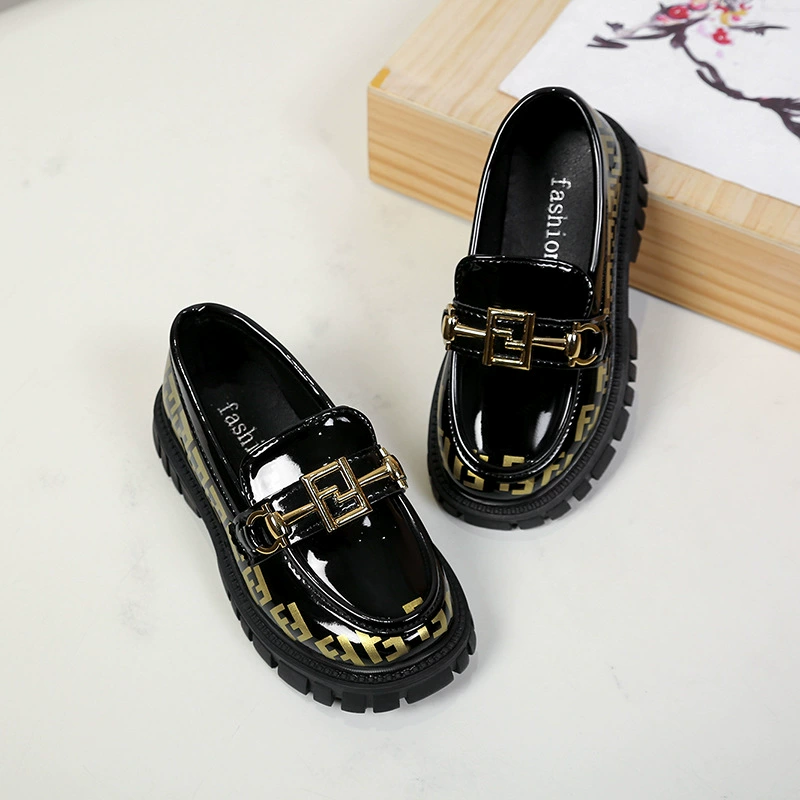 Кожаные туфли для девочек 2025 весна новые детские яркие кожаные туфли Lefu черные студенческие туфли модные туфли