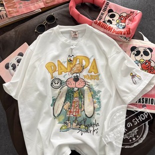 Brand Discount Counter Withdraws Export ~ Hong Kong Style Retro Cartoon Printed Short-Sleeved T-Shirts for Men and Women, Versatile Half-Sleeves
