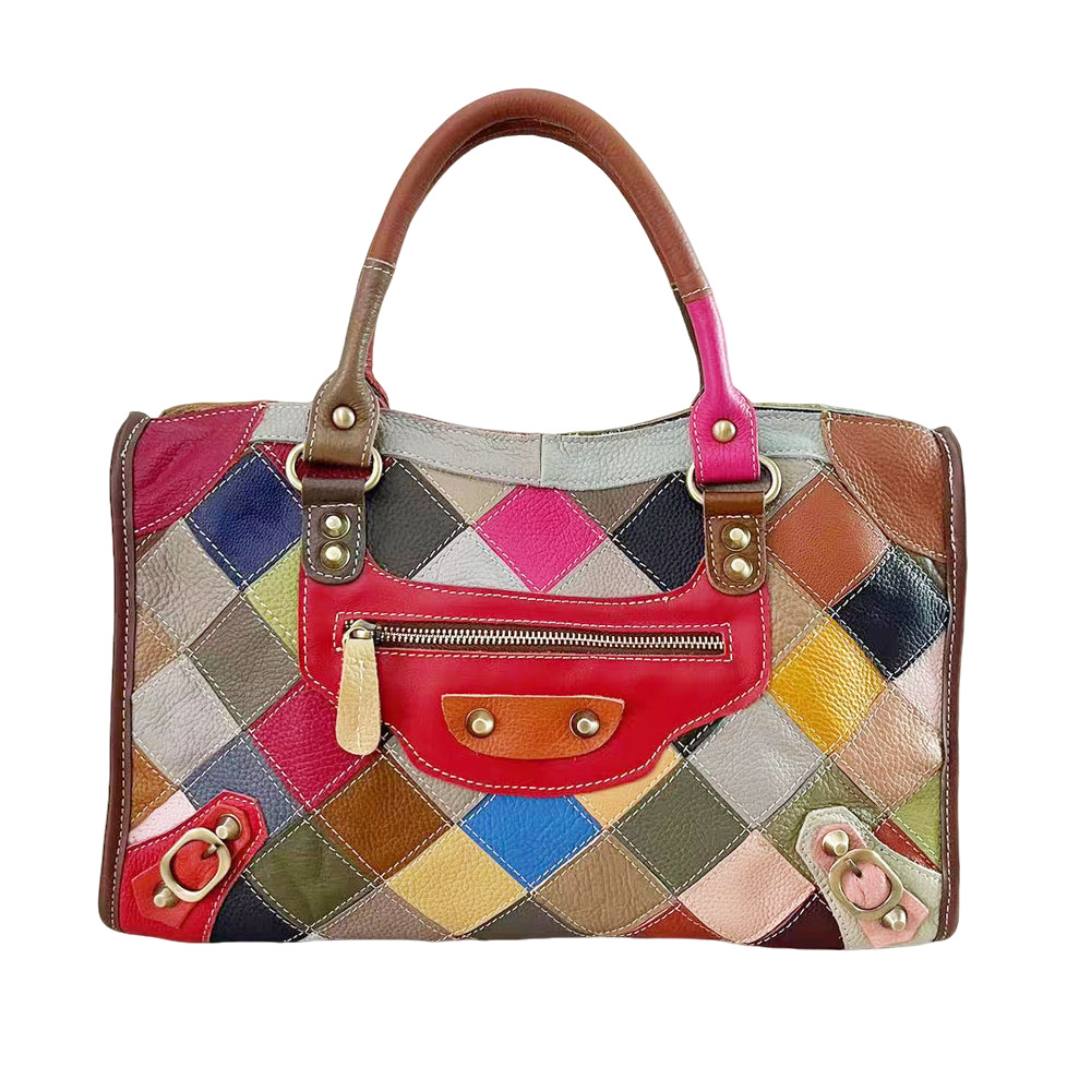 European And American Style Motorcycle Bag For Women, Genuine Leather Handbag, Colorful Cowhide Quilted Patchwork Shoulder And Crossbody Bag - Thumbnail 5