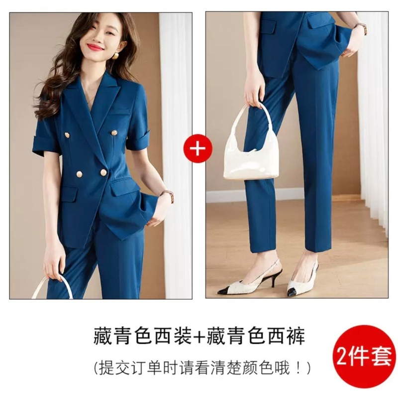 女性用半袖スーツ、夏用薄手通勤プロフェッショナルウェア、気質美容室作業服、おしゃれカジュアルスーツ|undefined