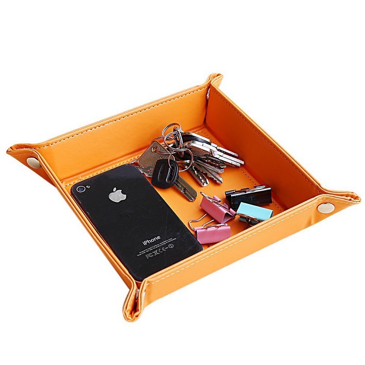 皮质创意零钱盘桌面收纳盒钥匙储物盒家用摆件收纳盘折叠