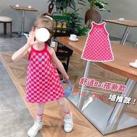 女童吊带连衣裙2024夏季新款韩版儿童玫红色背心裙子新品