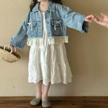 韩系新款儿童牛仔外套春秋蕾丝连衣裙洋气两件套2025女童春装套装
