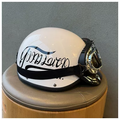 Helmet Motorcycle Helmet, Motosiklet kaskı (dəbilqə) - white-brim-goggles-one-size