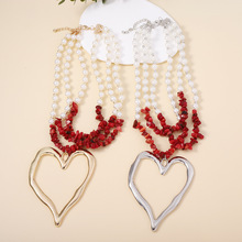 跨境波西米亚风松石镂空爱心仿珍珠串珠多层设计项链时尚夸张项链