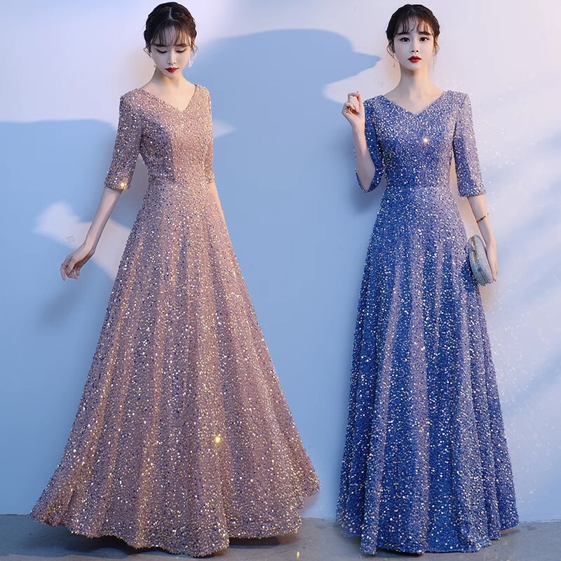 Chorus costume women's long dress elegant sequined poetry recitation performance costume adult singing red song chorus dress