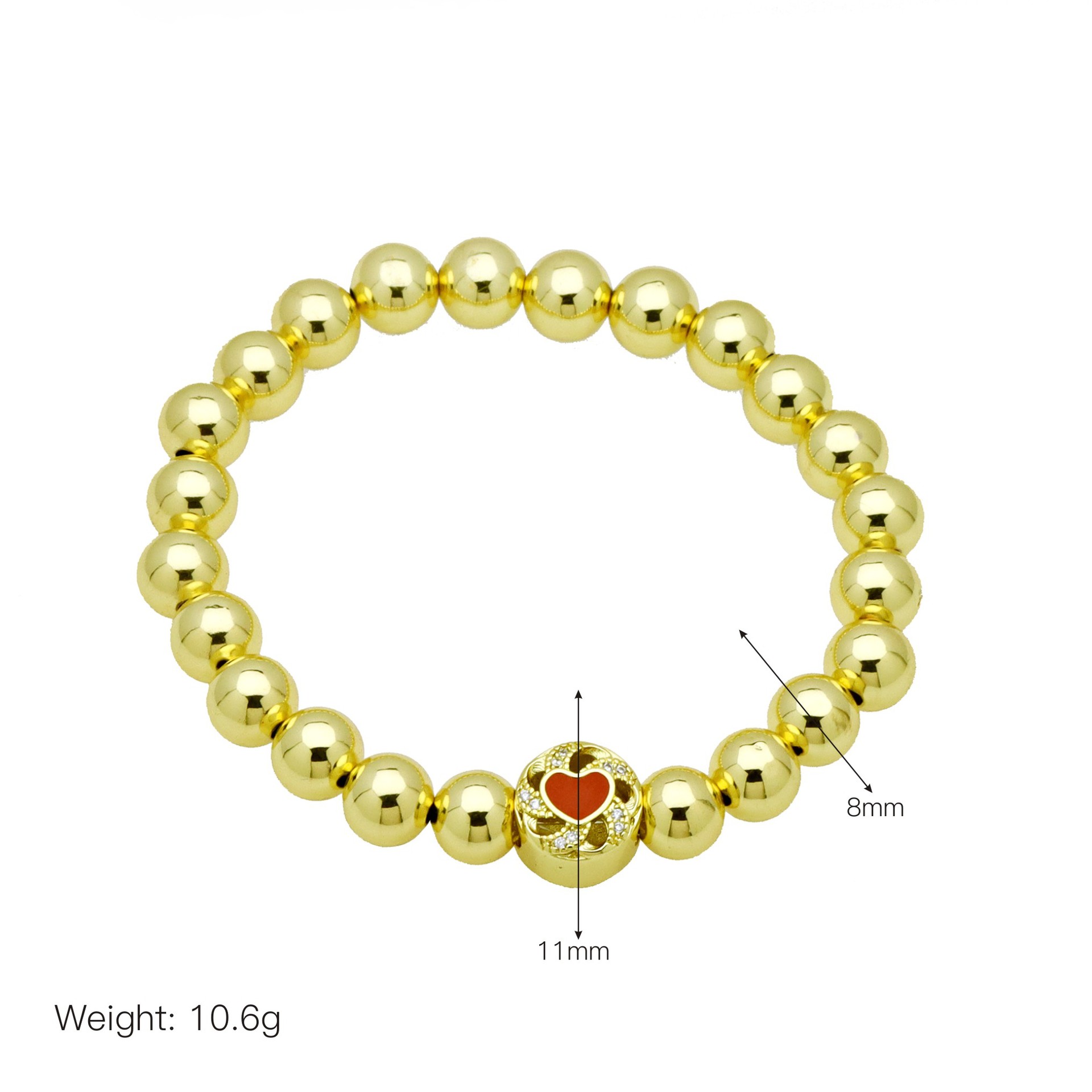 Casual, Daily Occasion Copper Beaded Enamel Inlay Heart Shape Zircon Bracelets