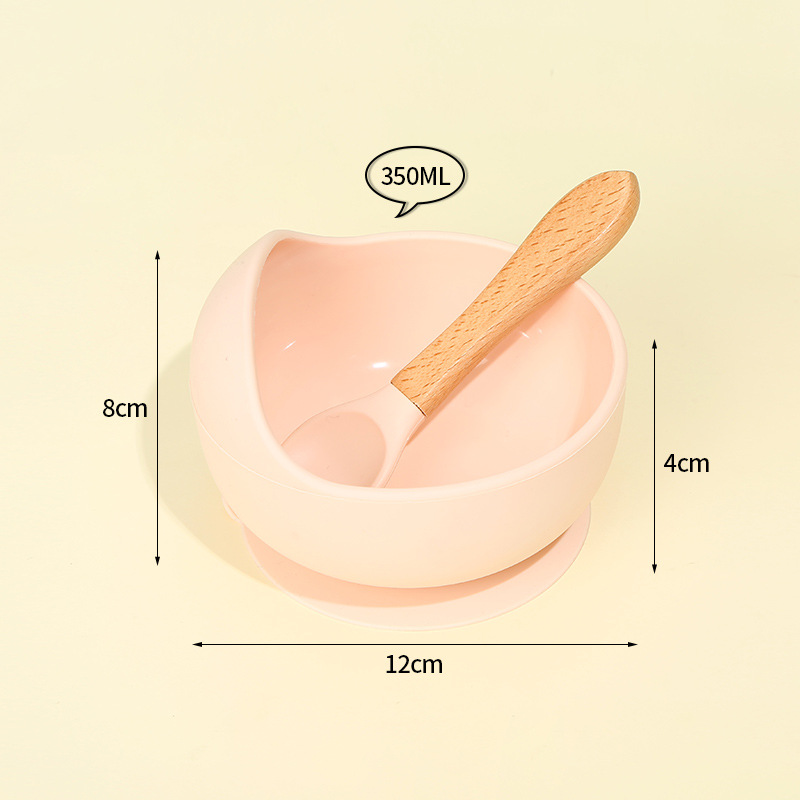 Transfronterizo en stock suplemento de alimentos para bebés tazón antideslizante resistente a la caída traje de vajilla para niños mango de madera cuchara lechón tazón de silicona