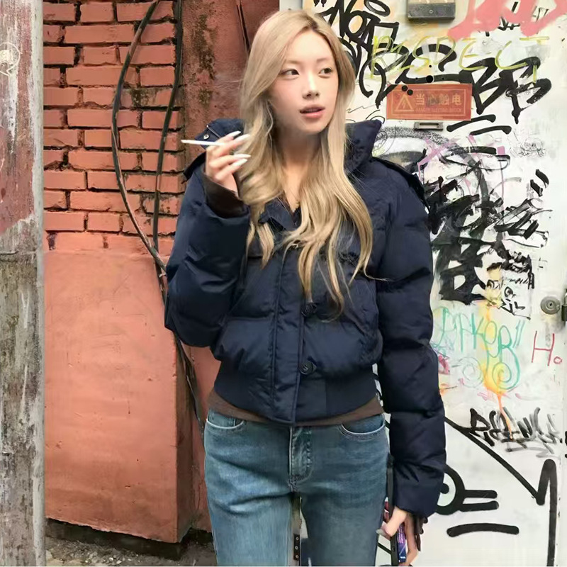 Fiona Navy Blue Short Petite Cotton Jacket for Women 2025 Winter New High-End Slimming Thick Coat Fiona Navy Blue Short Petite Cotton Jacket for Women 2025 Winter New High-End Slimming Thick Coat