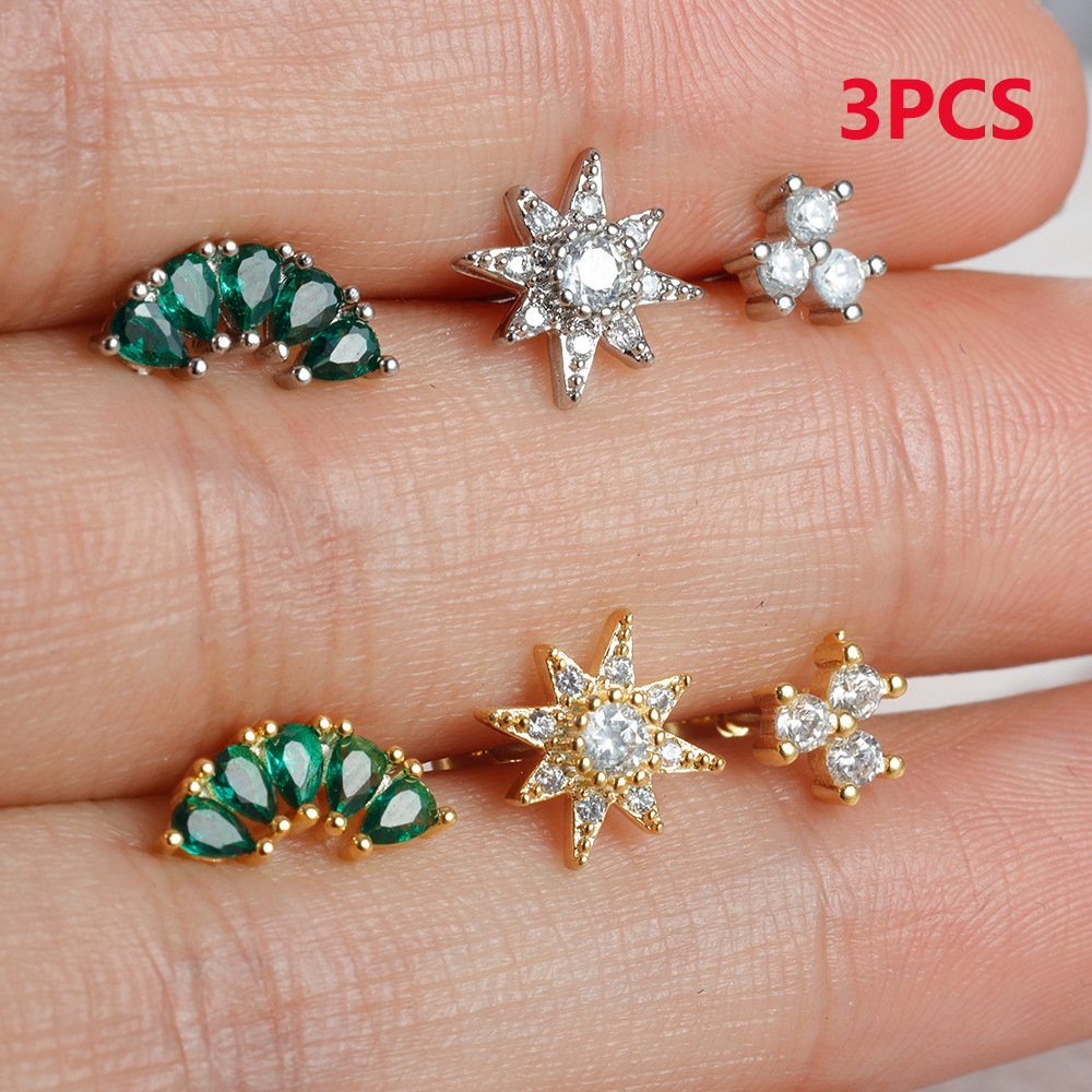 Irregular, Plating Design 3 Pieces Simple Style Floral Irregular Plating 304 Stainless Steel Ear Studs