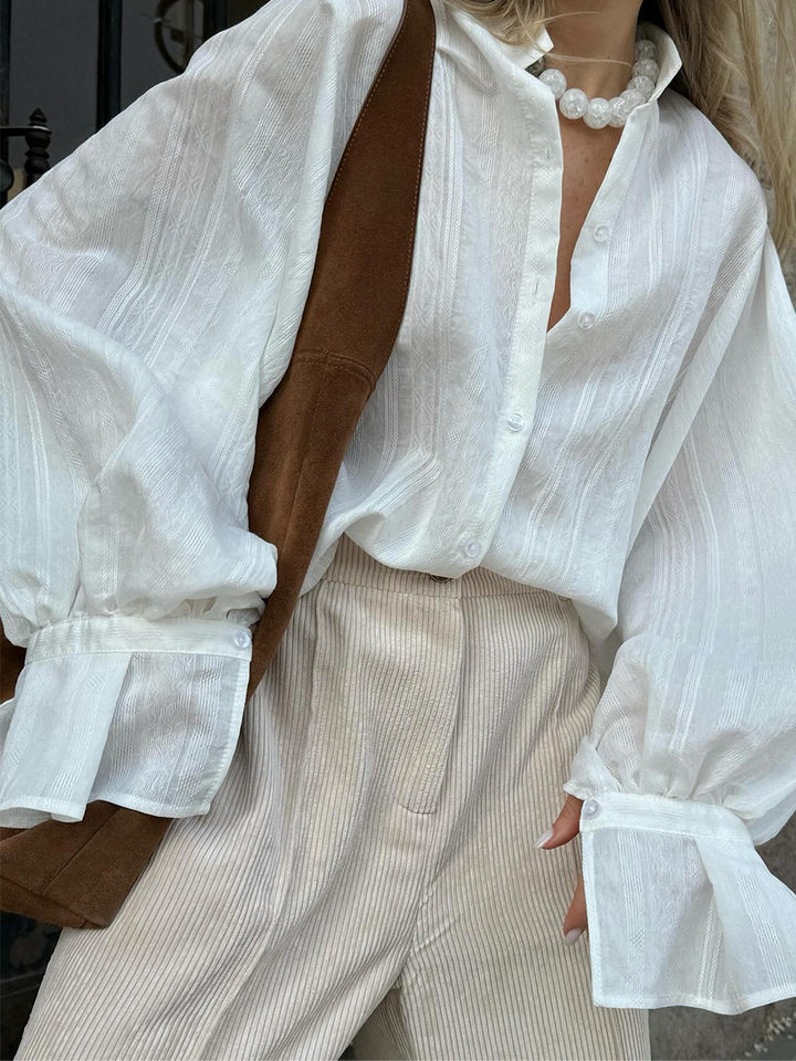 Quần ống rộng nữ cotton nhung kẻ sọc dáng suông lưng giữa phong cách retro — kaki nhạt, mơ chi tiết 29