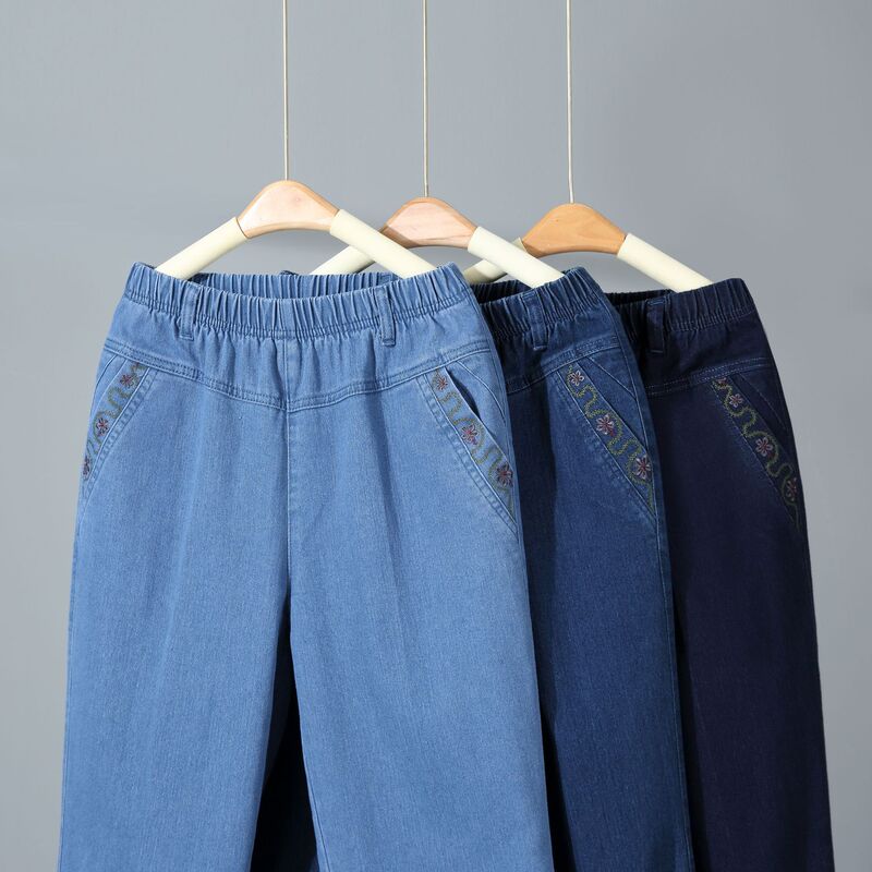 New Style Middle-Aged and Elderly Women's Mom Jeans High-Waisted Casual Pants Elderly Women's Embroidered Straight-Leg Pants New Style Middle-Aged and Elderly Women's Mom Jeans High-Waisted Casual Pants Elderly Women's Embroidered Straight-Leg Pants