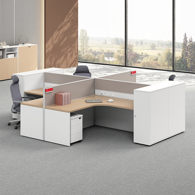L-Shaped Single Workstation Desk with Partition, 4-Person Combination Staff Workstation