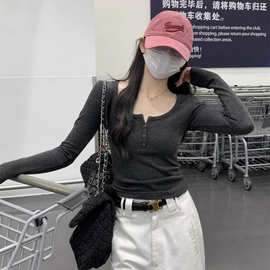 纯欲性感甜辣德绒圆领打底长袖T恤女秋冬显瘦修身打底衫上衣女T潮