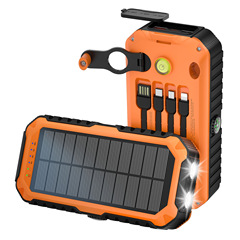 手回し発電、防水、落下防止、大容量、ワイヤー付きソーラーモバイル電源、ワイヤー付きソーラーパワーバンク