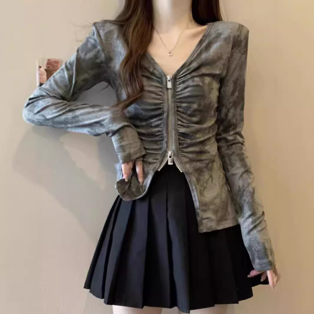 Spring fitted short long-sleeve with zipper