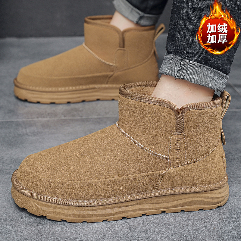 2024 년 겨울 새 남자 캐주얼 미드 튜브 스노우 부츠 레트로 올매치 두꺼운 따뜻한 남성면 신발 동북 부츠