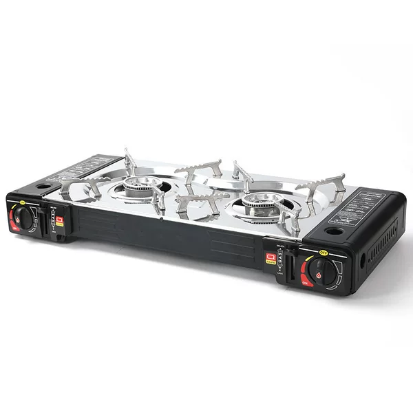 Outdoor Double Stove Card Stove Portable Card Magnetic Stove Outdoor Windproof Stove Camping Barbecue Gas Double Head Gas Stove