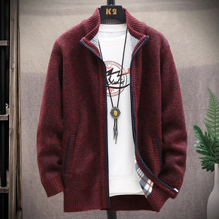 Running volume 23 autumn and winter Japanese fleece-lined thickened plus size foreign trade sweater coat stand collar cardigan casual sweater men's