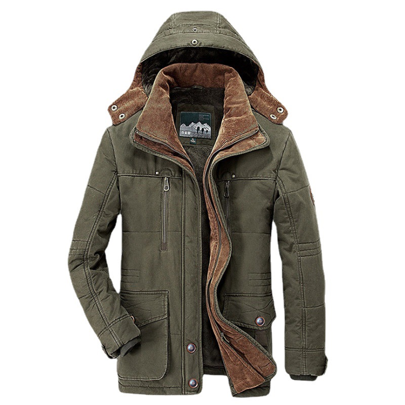 Men's winter medium length, plush thick jacket, casual warm cotton jacket for middle-aged and young men_voghion.com