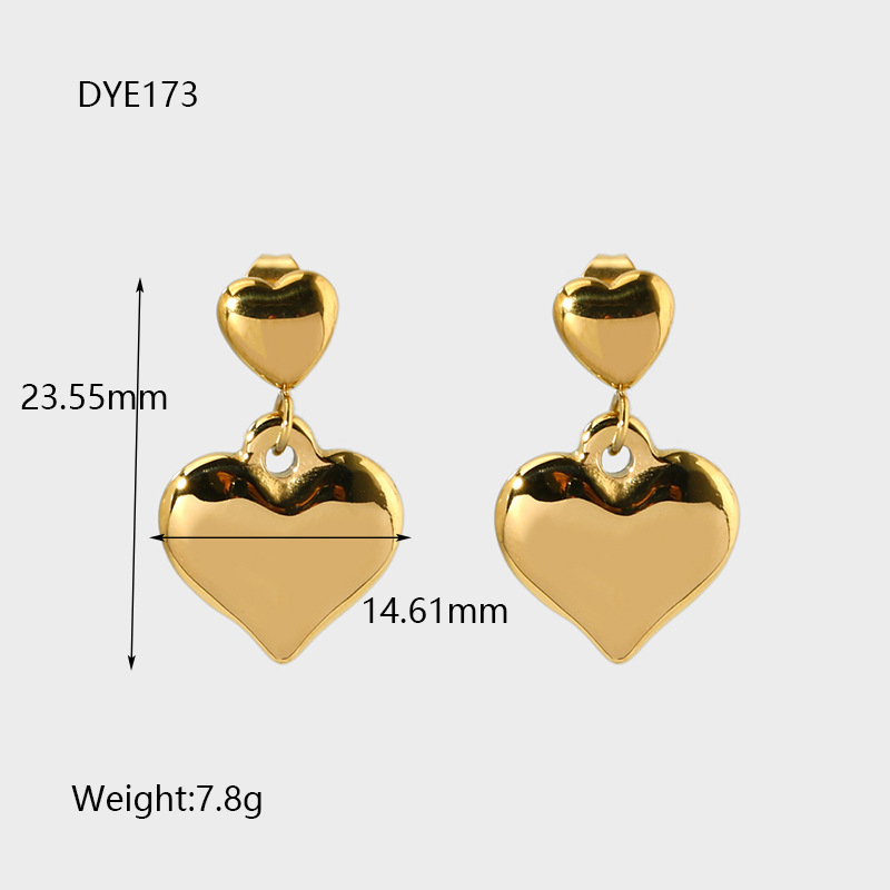 1 Paire Style Simple Style Classique Forme De Cœur Placage Acier Inoxydable 304 Plaqué Or 14K Boucles D'oreilles display picture 2