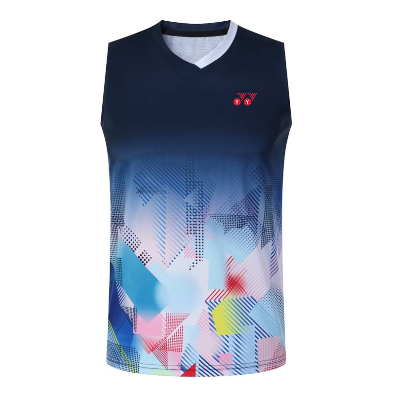 YY新型ベストバドミントン服スポーツスーツ速乾通気トレーニング服テニス氷糸ノースリーブ試合ユニフォーム|undefined