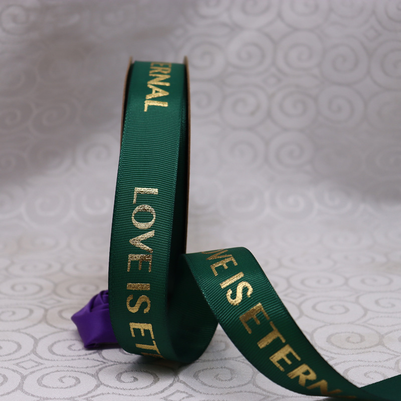 Cinta acanalada personalizada de 2.5 cm con estampado dorado de "love" para embalaje de bodas, envoltura de regalos, Navidad y Año Nuevo.