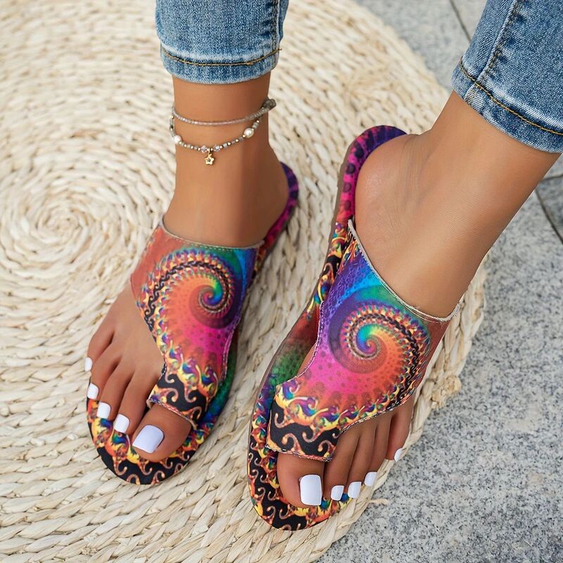 Cross-Border Large Size Abstract Painting Style Sandals for Women 2025 Summer New Flat Printed Slip-On Casual Sandals for Women Cross-Border Large Size Abstract Painting Style Sandals for Women 2025 Summer New Flat Printed Slip-On Casual Sandals for Women
