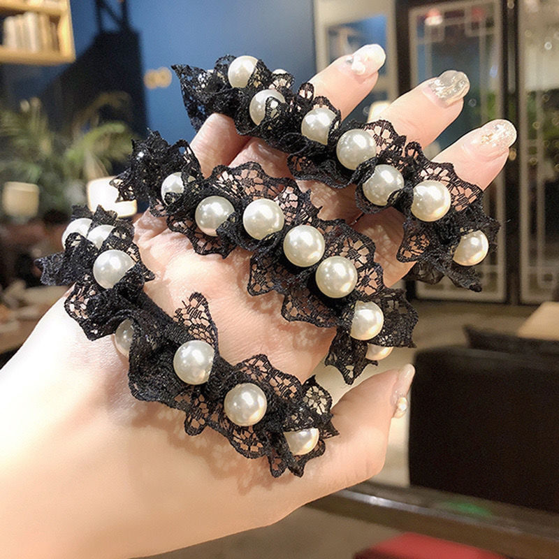Japanese and Korean Minimalist Seamless Nail Pearl Bow Hair Rope Hair Lace Hair Rings Hair Strap Hair Strap Hair Rope Bracelet