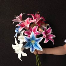 3D打印双头小百合仿真花婚礼堂酒店装饰假花新娘手捧花拍摄道具