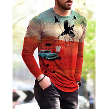 跨境春秋季新款亚马逊eaby外贸男装时尚印花简约长袖T恤一件起批