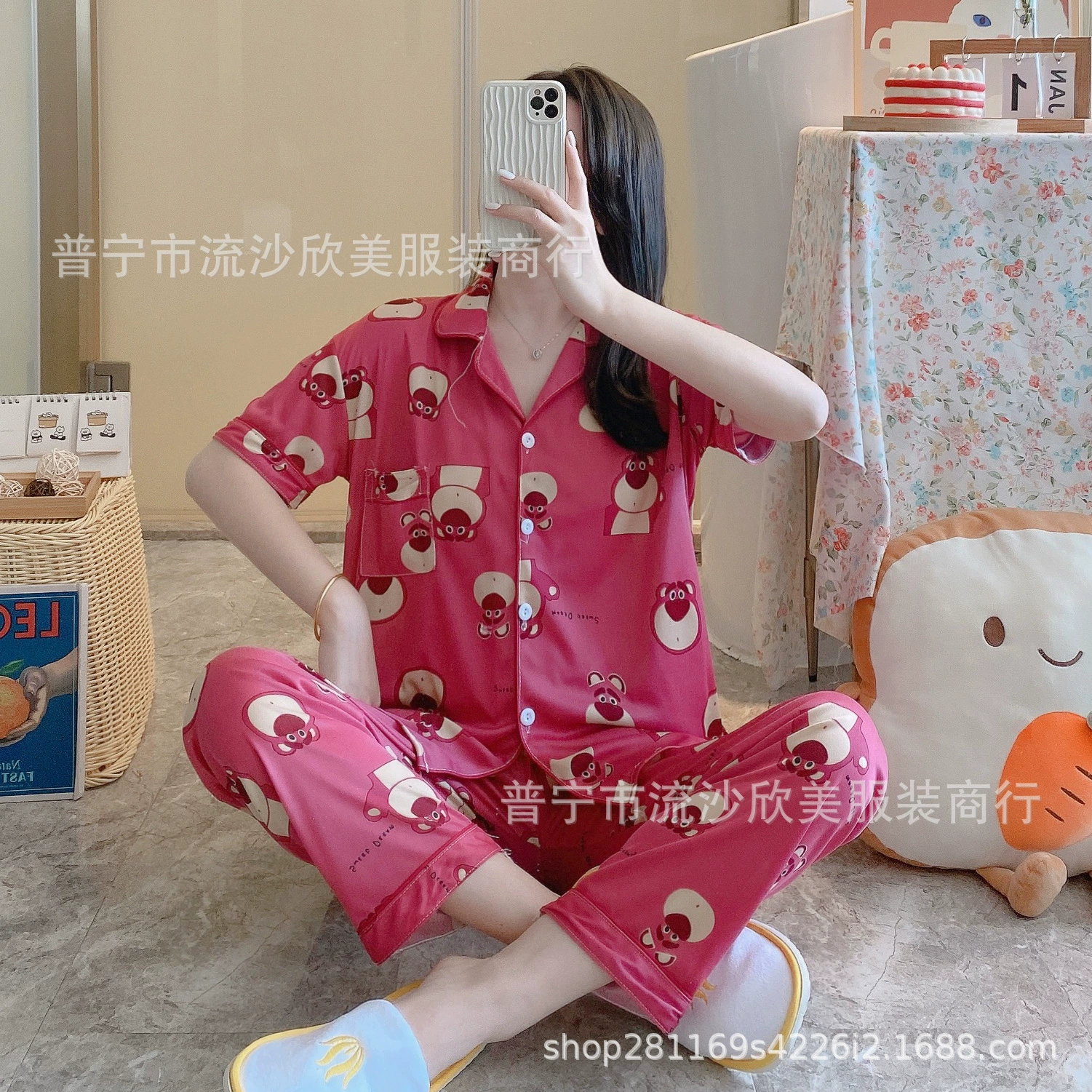 Внешняя торговля Оптовая Продажа пижамы женские осенние корейские кардиган с мультяшным принтом Домашняя одежда костюм