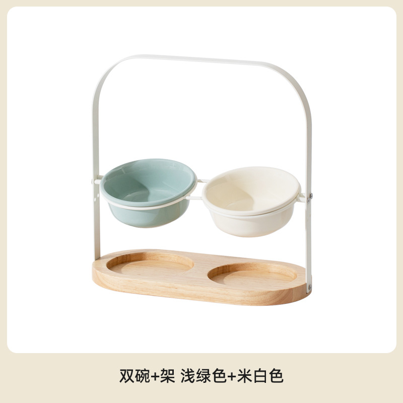 Platillo volante de cerámica de alto aspecto tazón de gato pie alto protección de la boca oblicua columna cervical tazón de comida para gatos gato y perro tazón de fuente Doble