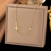 【H390】 Cross Bright Necklace Golden