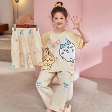 三件套女童睡衣2025新款夏季纯棉薄款短袖小八儿童女孩卡通家居服