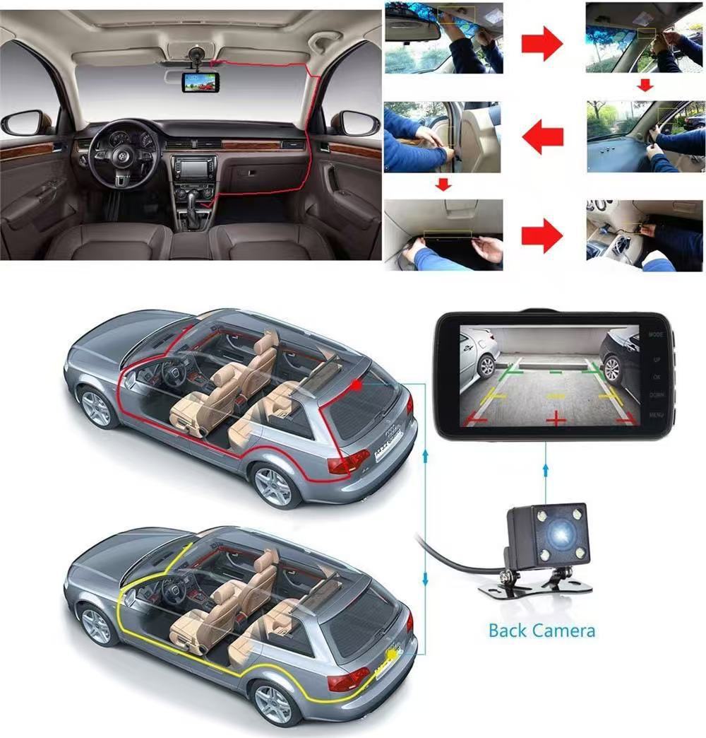 3inch Amazon Cross-Border Quad-Channel Dash Cam 4K Front and Rear DVR WDR Night Vision Car HD Video Recorder WIFI