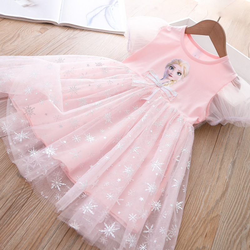 Girls' summer dress 2022 new snow and ice exotic short sleeve Princess Aisha skirt children's mesh puffy skirt