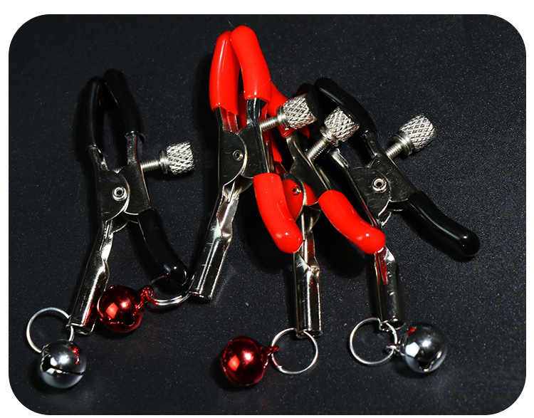 Metal Nipple Clamps with Bells, Red, PVC-Coated Tips, Adult Couples Sensory Accessory — detail image 39