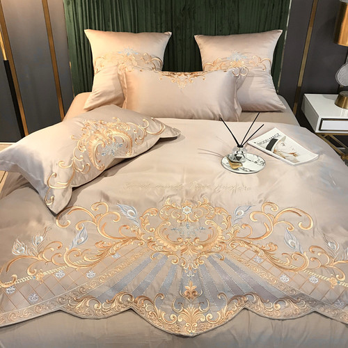 European high-end luxury embroidered wedding four-piece set of pure cotton sheets, washed silk quilt cover, wedding bedding