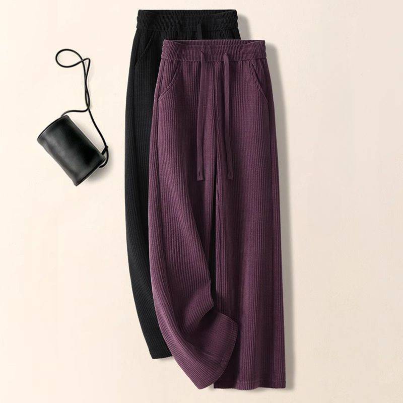 Purple Chenille Wide-leg Pants Women's Autumn and Winter 2025 New High Waist Dosing Narrow fleece-lined Corduroy Straight Pants