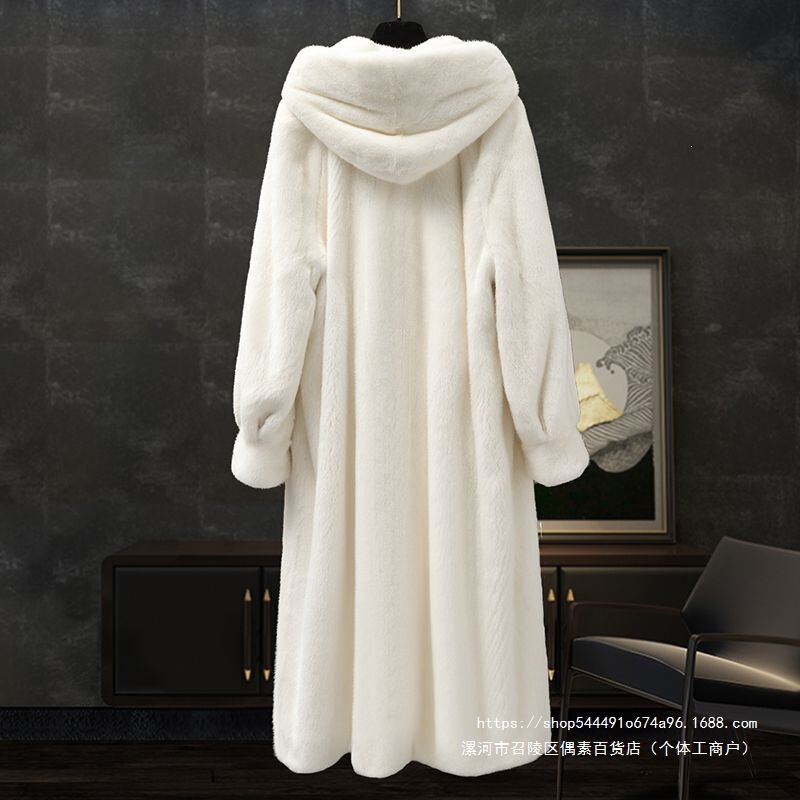 2026 new high-end faux velvet mink fur coat, one-piece fur and leather outerwear, women's long hooded eco-friendly fur coat